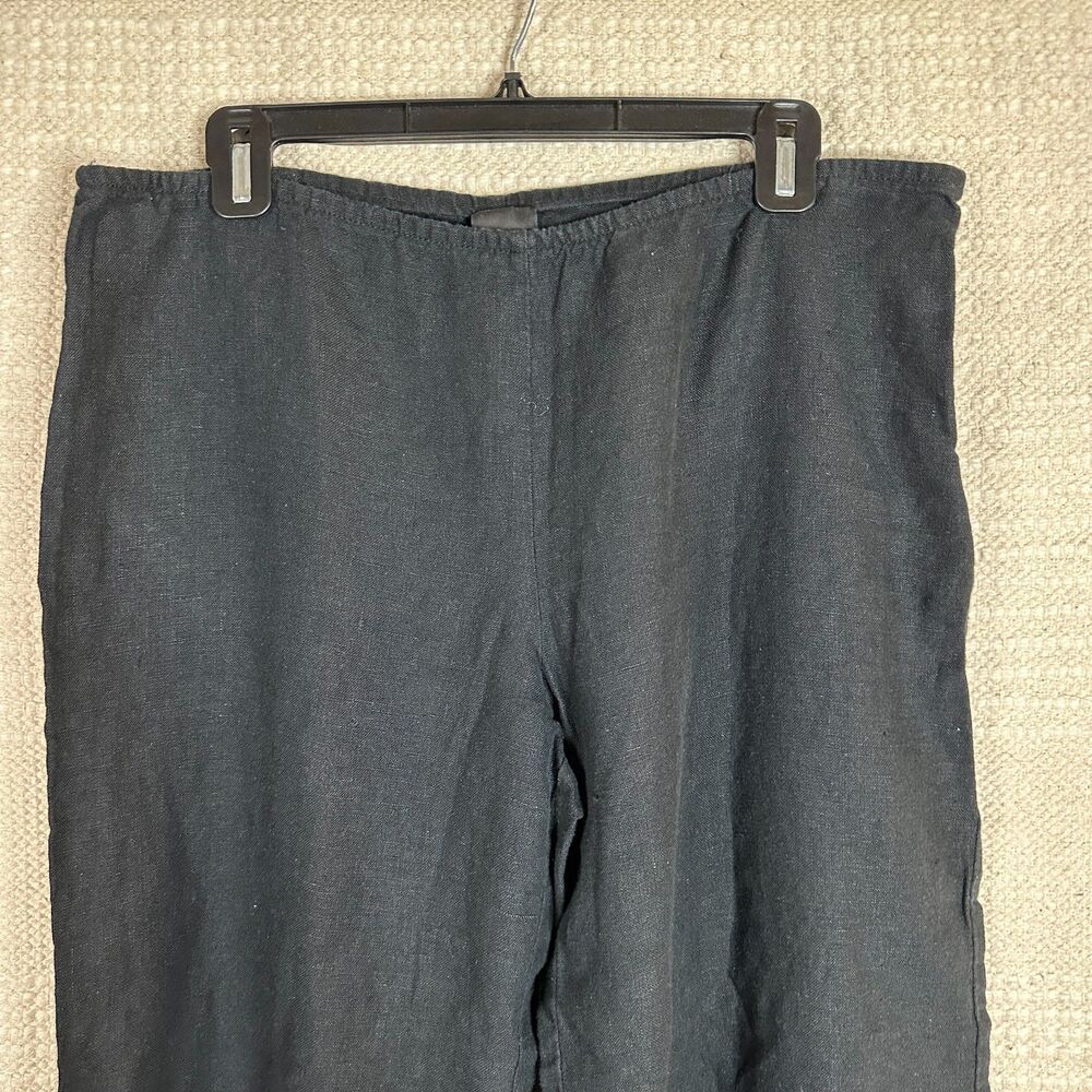 EILEEN FISHER black high rise wide leg linen crop pants L - Picture 2 of 7